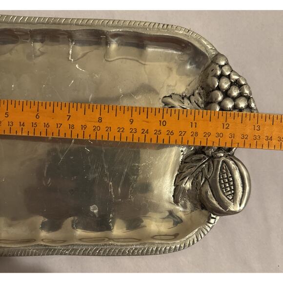 BETTY BARRENA ORNATE FRUITED PEWTER SERVING TRAY MEXICO GRAPES PEARS - Picture 5 of 7